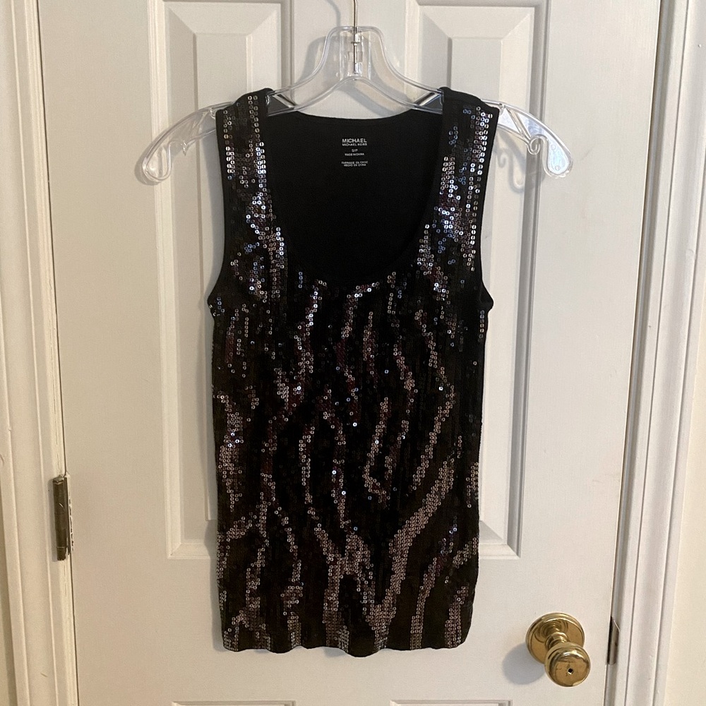 Michael by Michael Kors Sequin Tank Top Blk/Silver (Sz S/P)